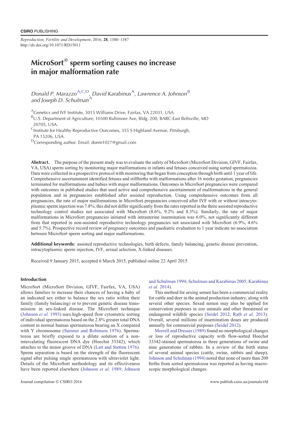 Microsort® Sperm Sorting Causes No Increase In