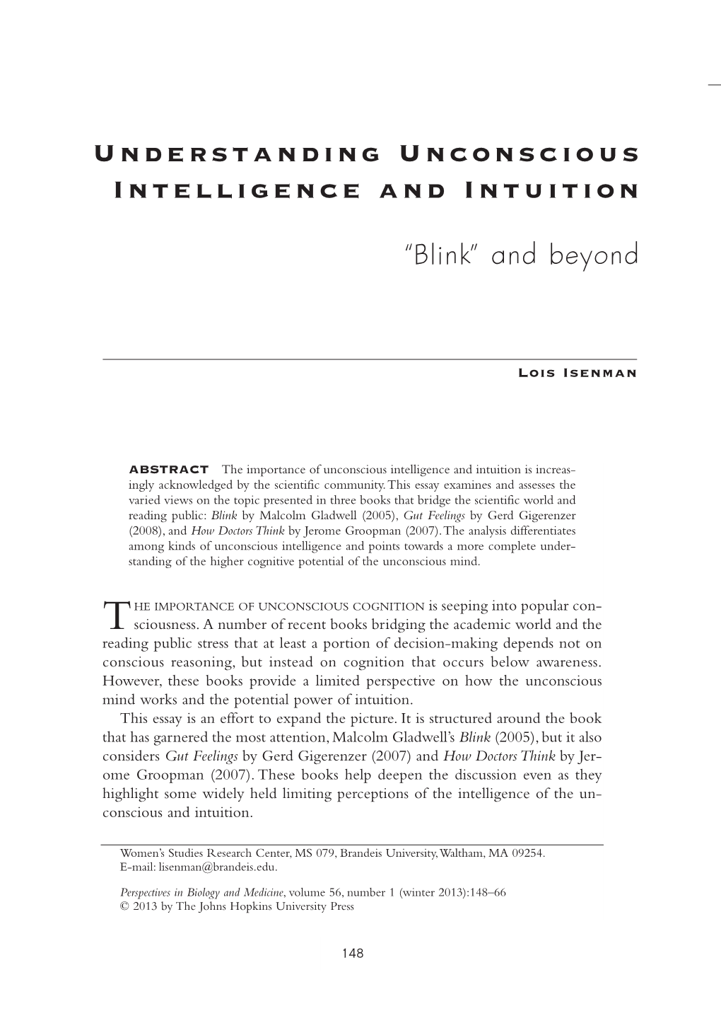 Understanding Unconscious Intelligence and Intuition