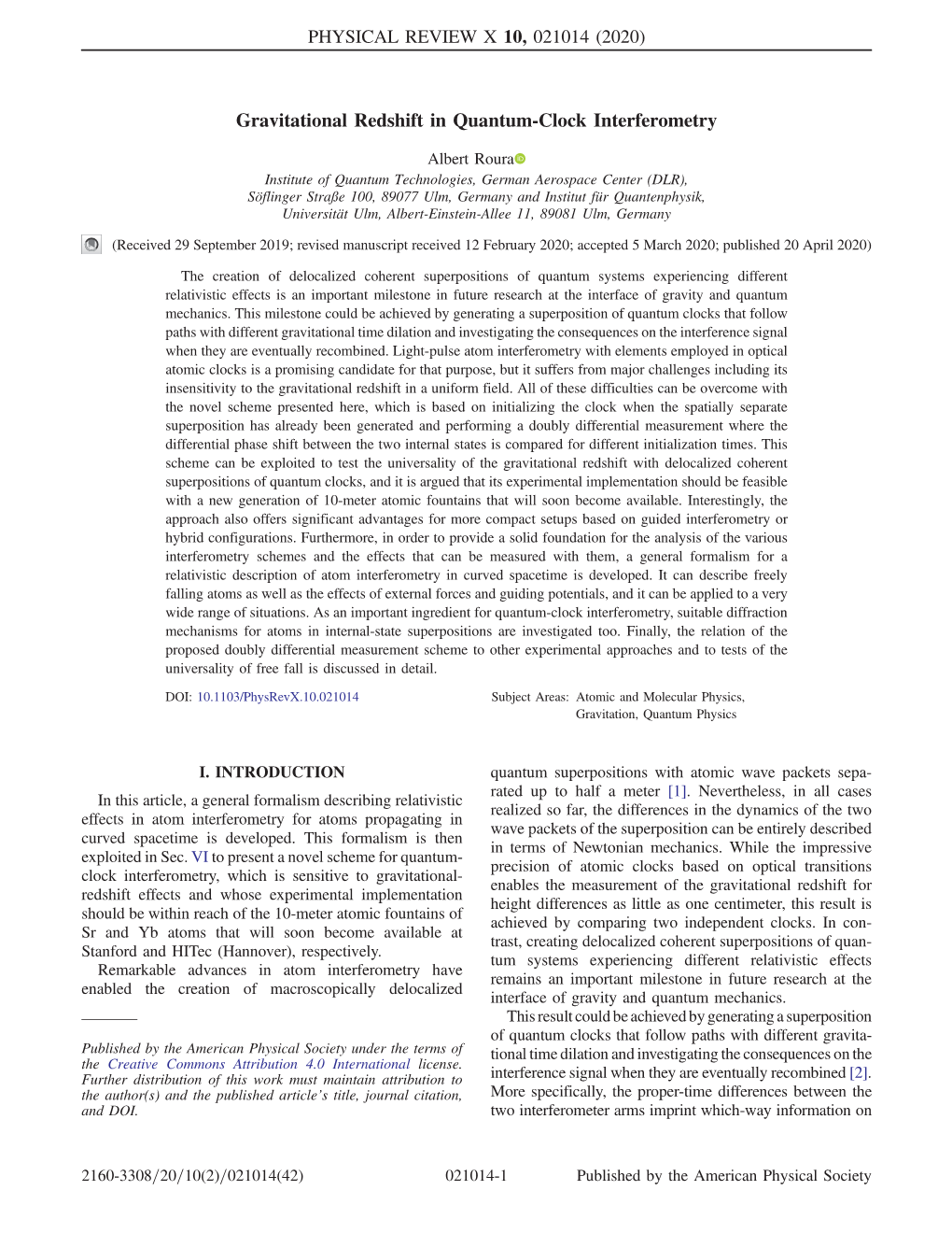 Gravitational Redshift in Quantum-Clock Interferometry