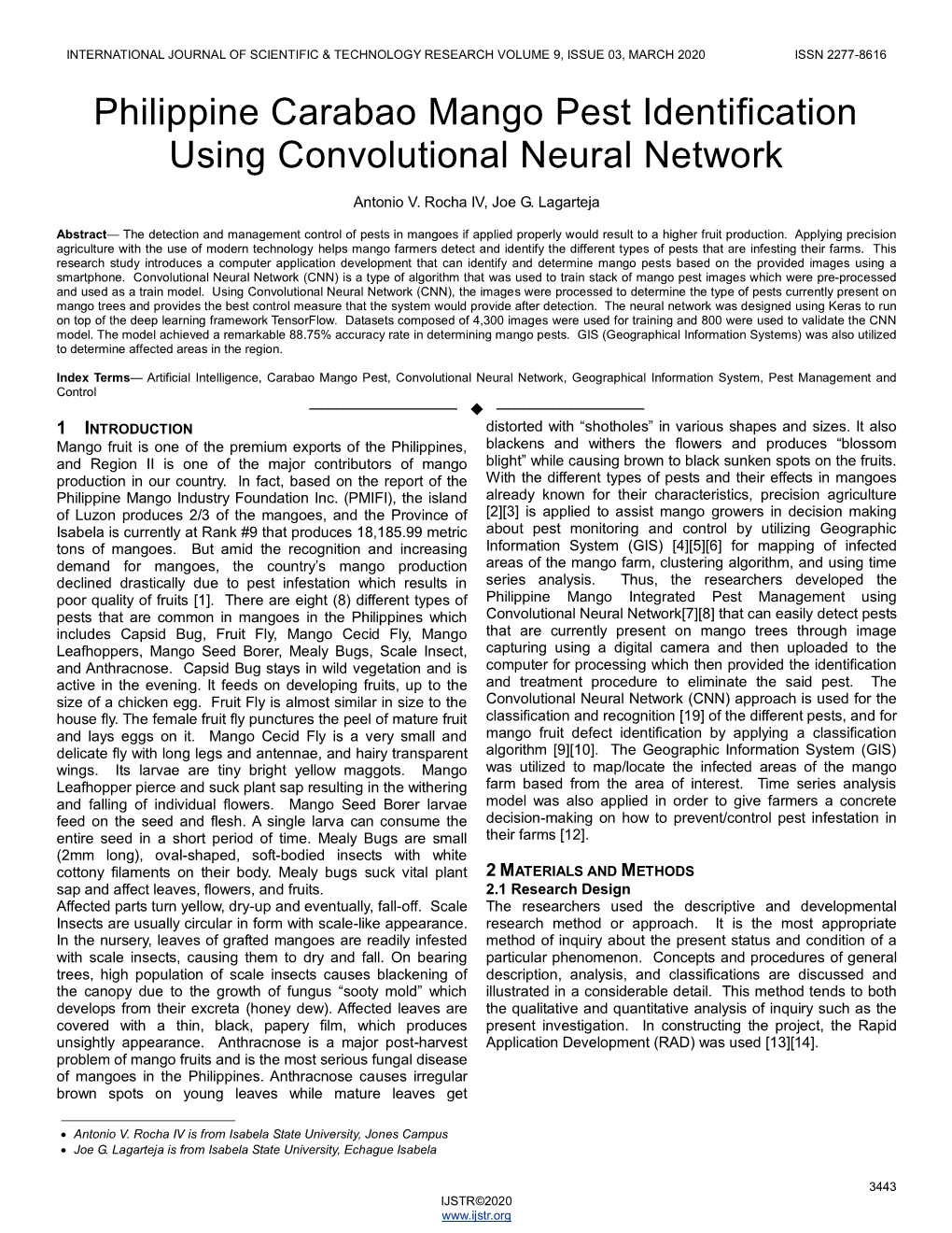 Philippine Carabao Mango Pest Identification Using Convolutional Neural Network