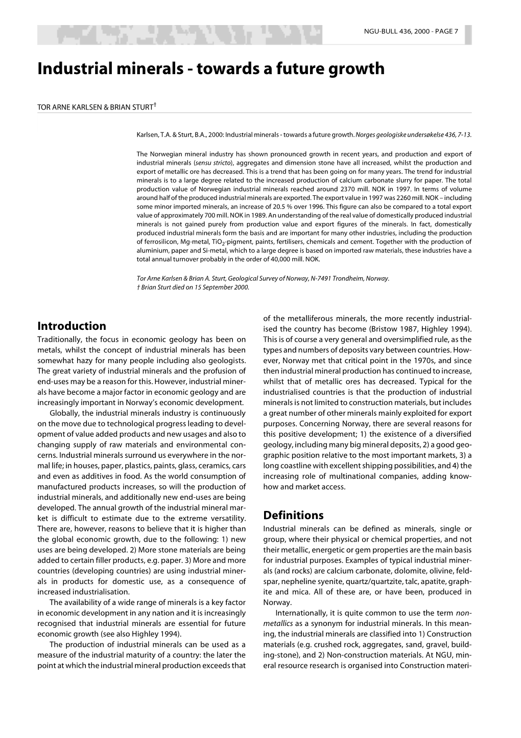 Industrial Minerals - Towards a Future Growth