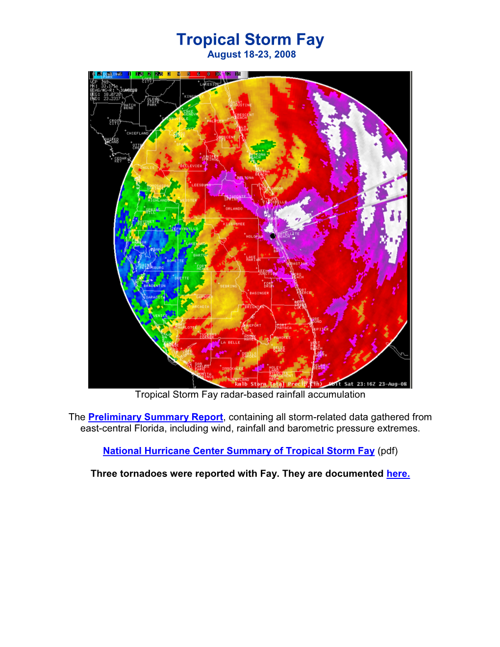 Tropical Storm Fay August 18-23, 2008