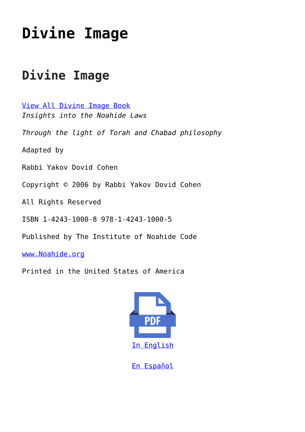 Divine Image,Prospectives on Noahide Laws