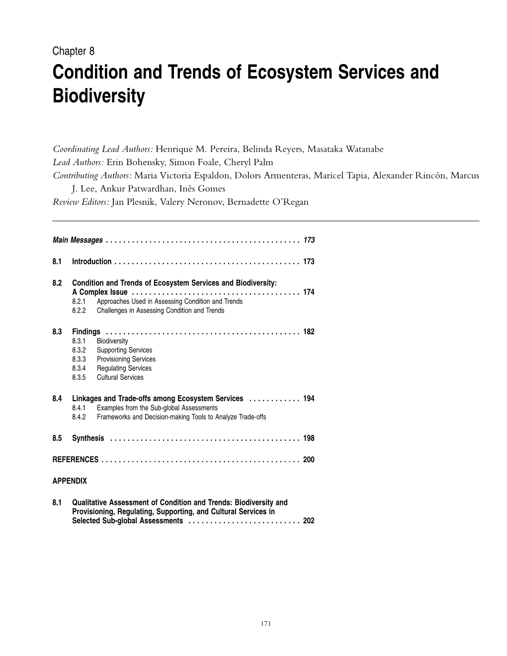 Condition and Trends of Ecosystem Services and Biodiversity