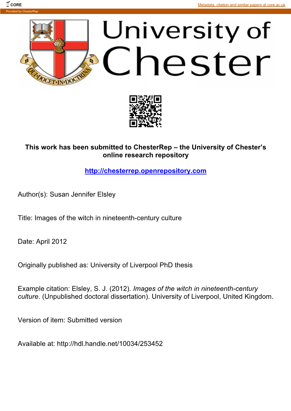 This Work Has Been Submitted to Chesterrep – the University of Chester’S Online Research Repository