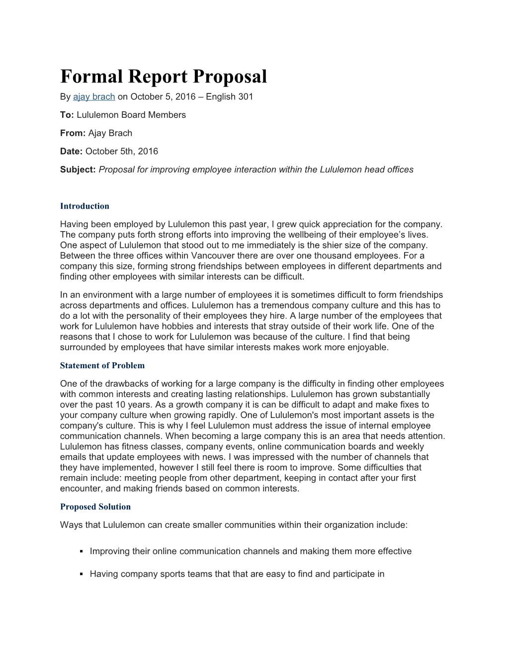 Formal Report Proposal