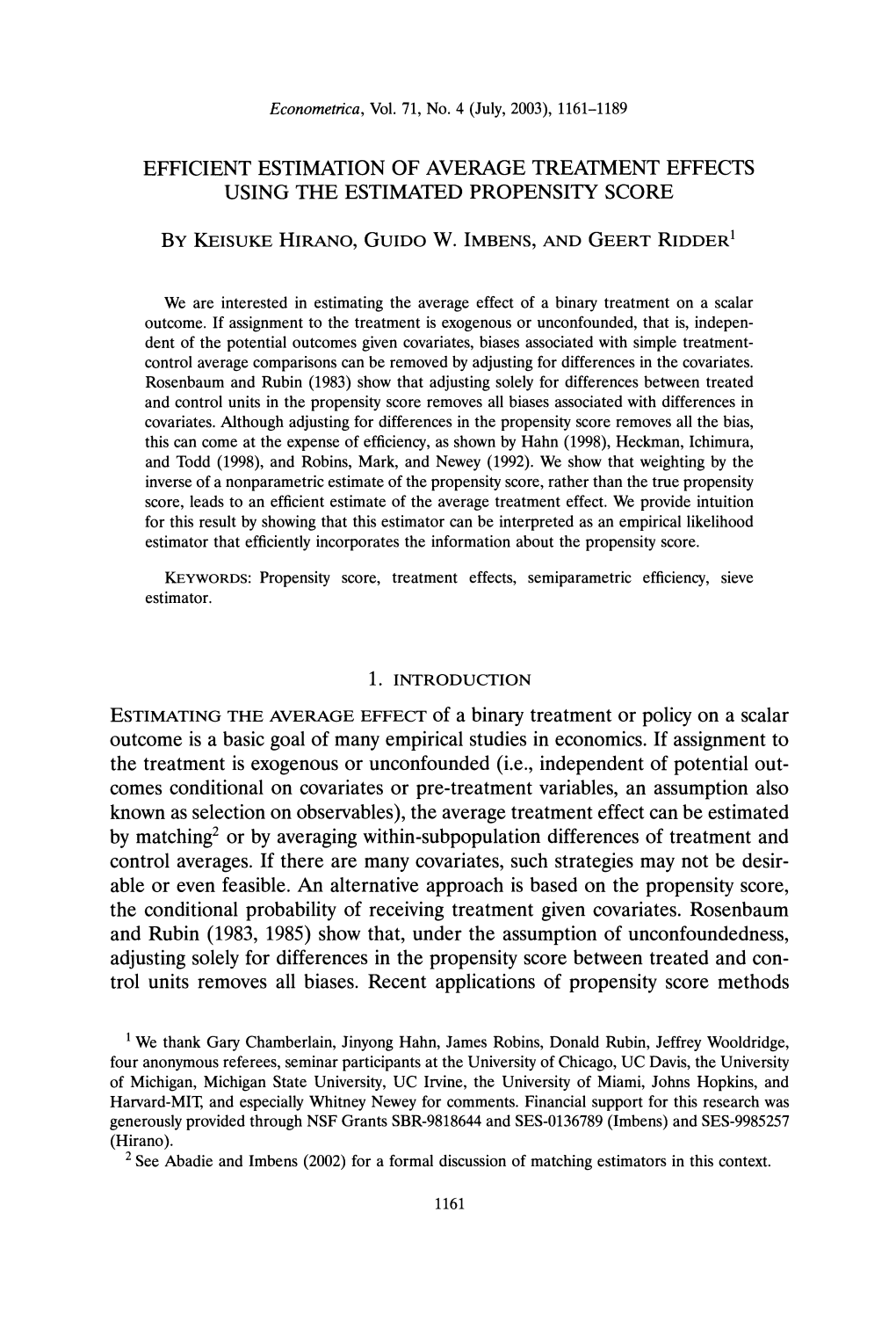 Efficient Estimation of Average Treatment Effects Using the Estimated Propensity Score