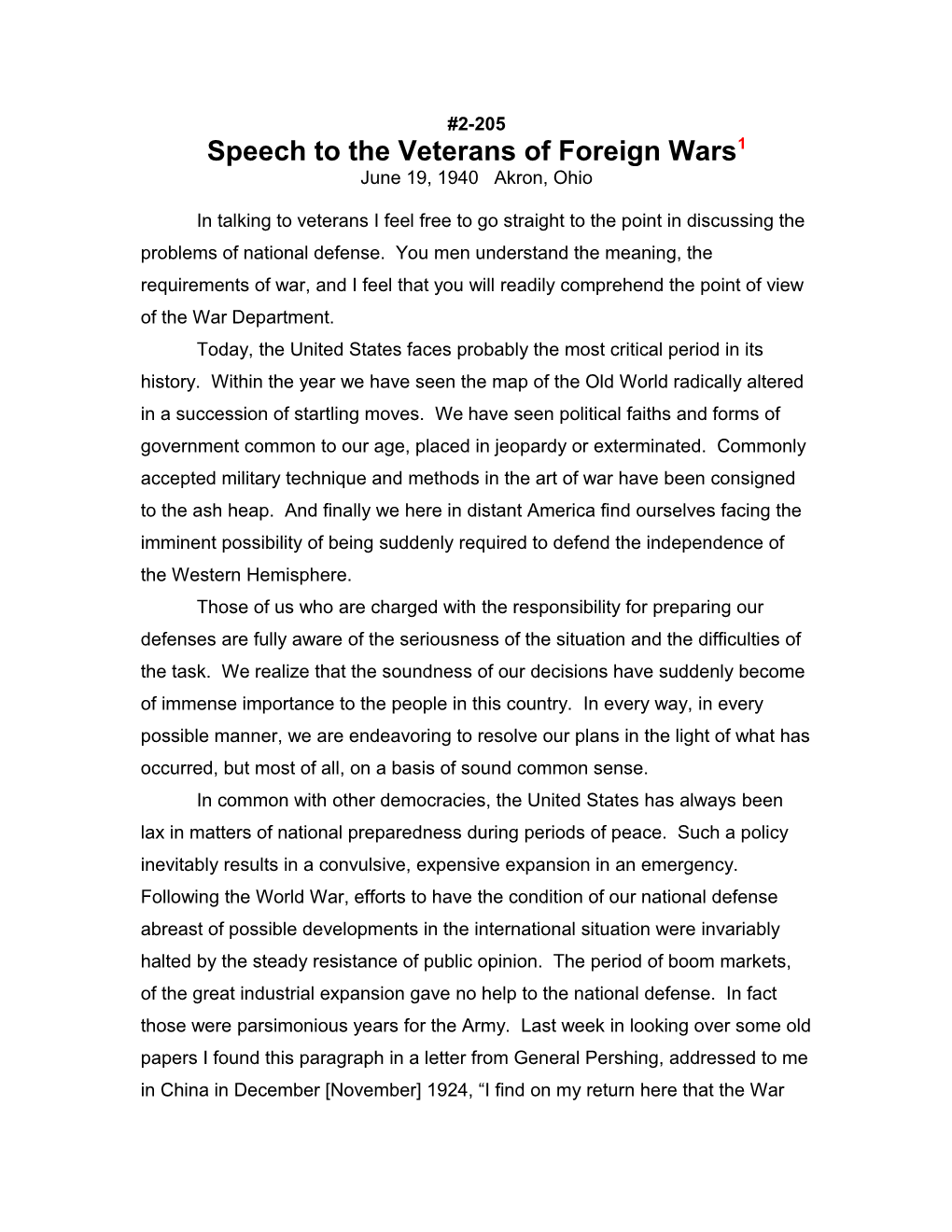 Speech to the Veterans of Foreign Wars1