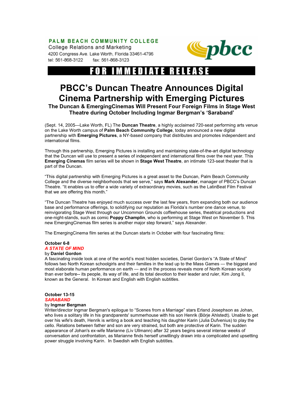 PBCC's Duncan Theatre Announces Digital Cinema Partnership With