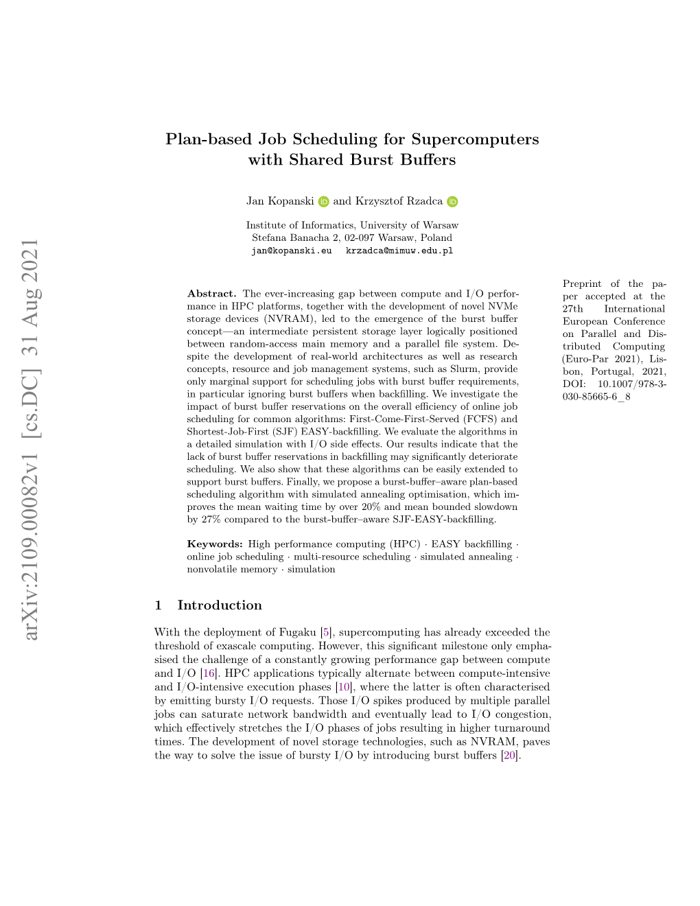 Arxiv:2109.00082V1 [Cs.DC] 31 Aug 2021 Threshold of Exascale Computing