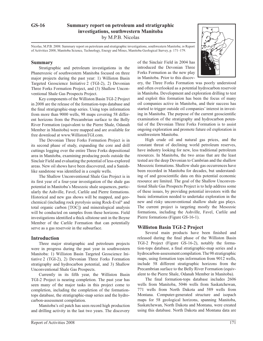 Summary Report on Petroleum and Stratigraphic Investigations, Southwestern Manitoba by M.P.B