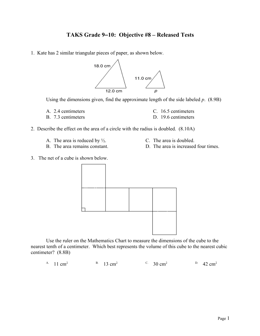 TAKS Questions by Objective Grades 9-11