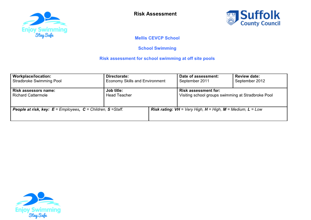 Risk Assessment for School Swimming at Off Site Pools