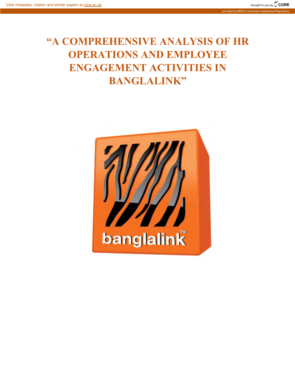 A Comprehensive Analysis of Hr Operations and Employee Engagement Activities in Banglalink”