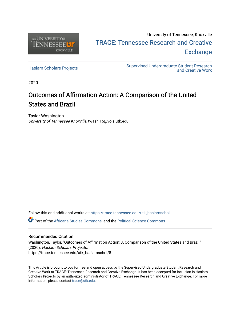 Outcomes of Affirmation Action: a Comparison of the United States and Brazil