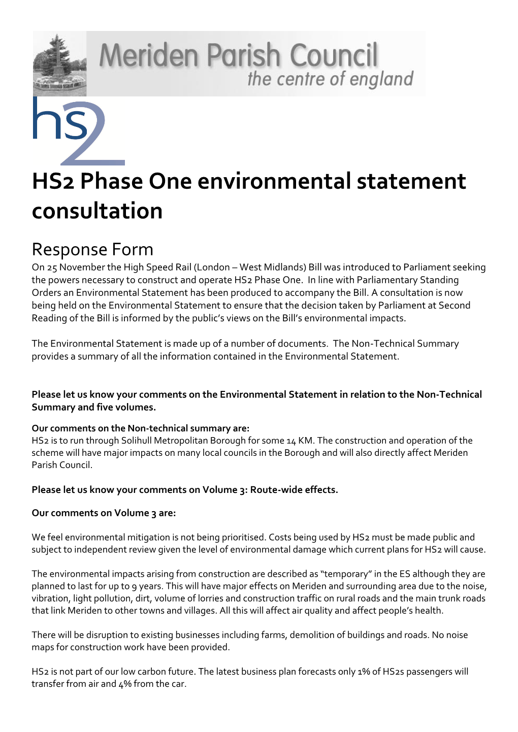 HS2 Phase One Environmental Statement Consultation