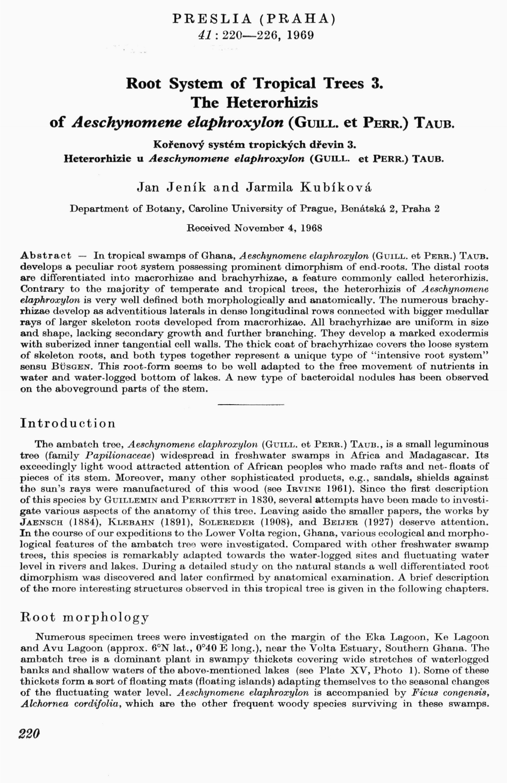 Root System of Tropical Trees 3. the Heterorhizis of Aeschynomene Elaphroxylon (GUILL