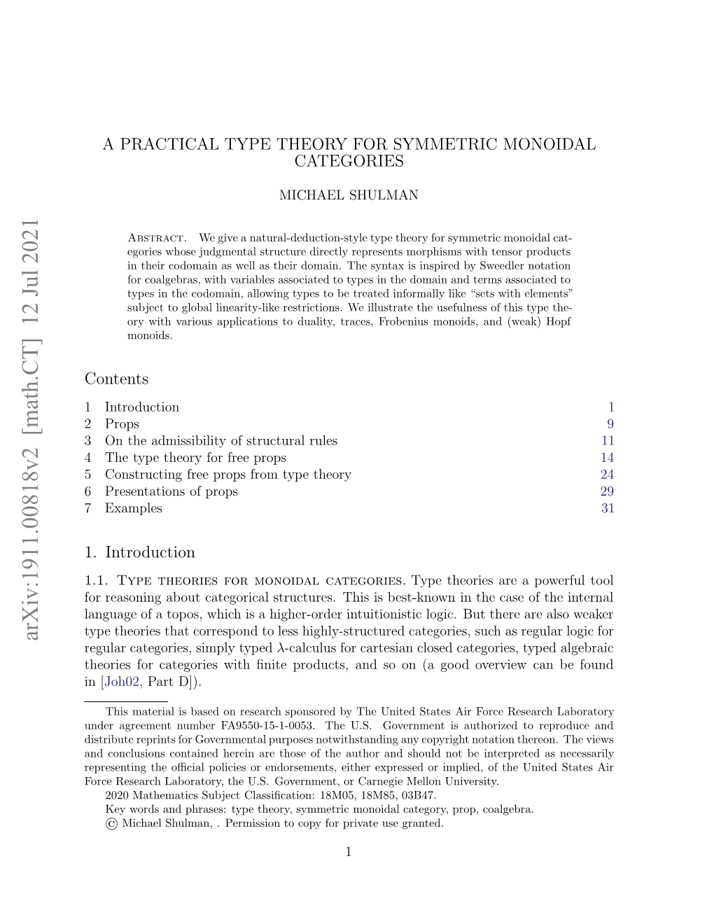 Arxiv:1911.00818V2 [Math.CT] 12 Jul 2021 Oc Eerhlbrtr,Teus Oenet Rcrei M Carnegie Or Shou Government, Express and U.S