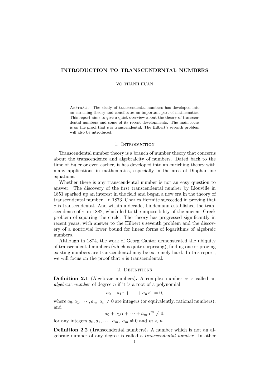 Transcendental Numbers