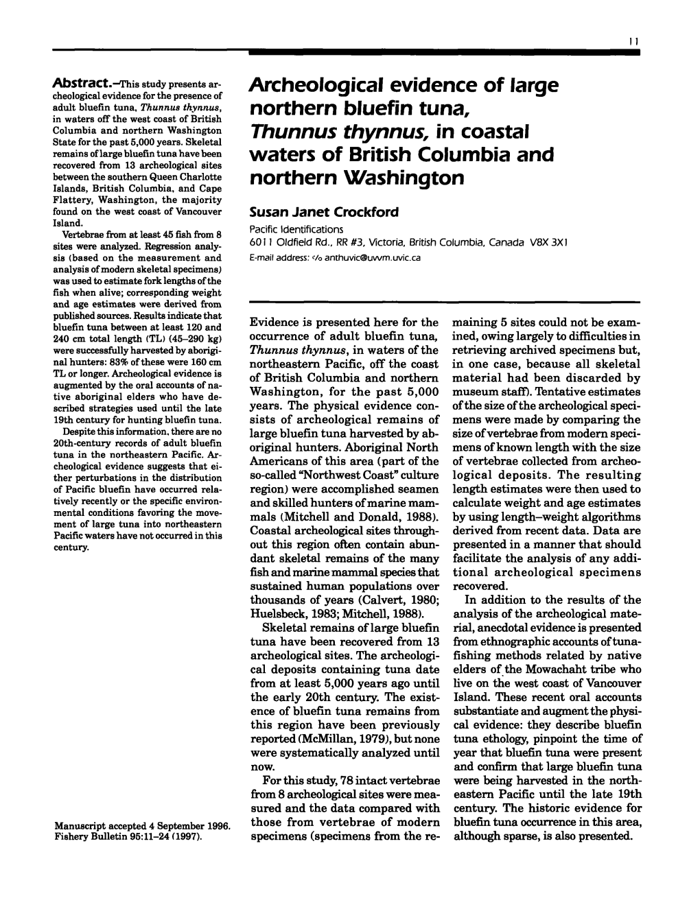 Archeological Evidence of Large Northern Bluefin Tuna