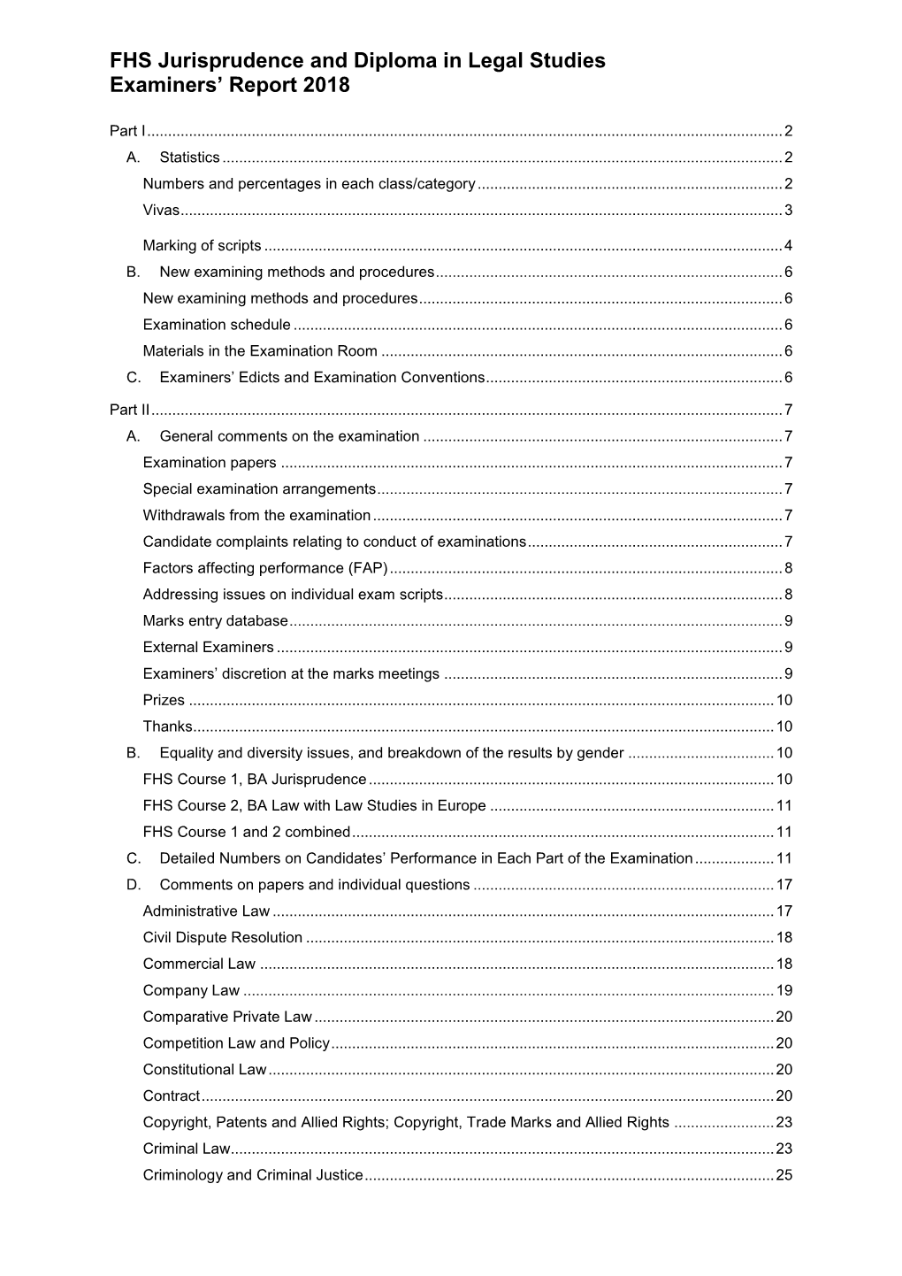 FHS Jurisprudence and Diploma in Legal Studies Examiners' Report 2018