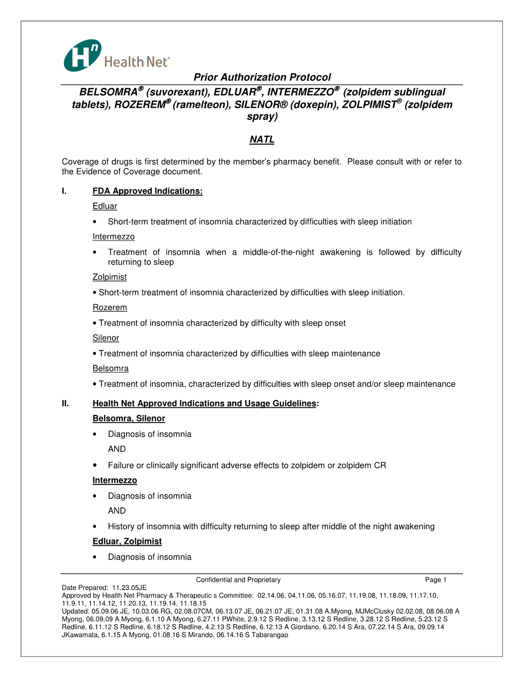 Prior Authorization Protocol BELSOMRA® (Suvorexant)