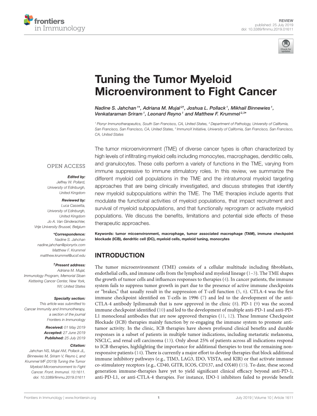 Tuning the Tumor Myeloid Microenvironment to Fight Cancer