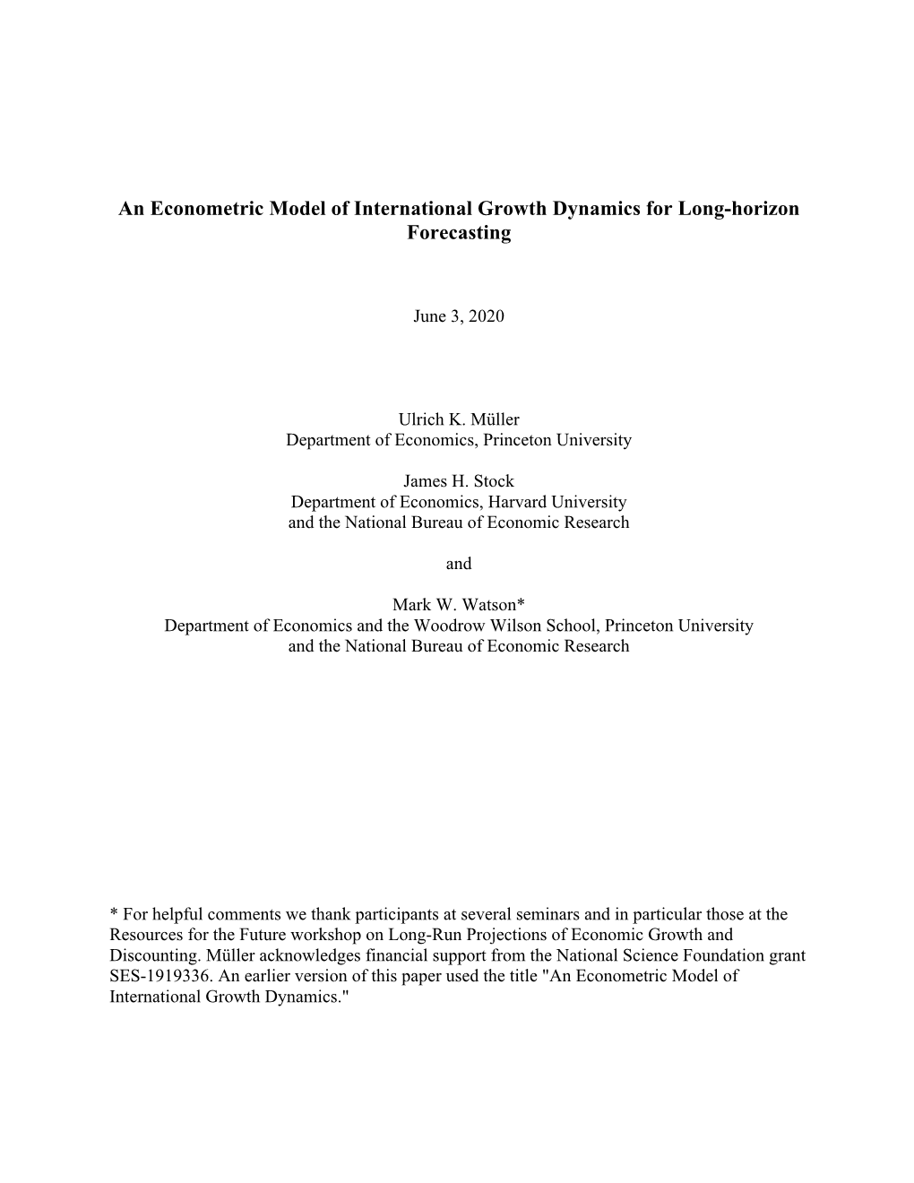An Econometric Model of International Growth Dynamics for Long-Horizon Forecasting