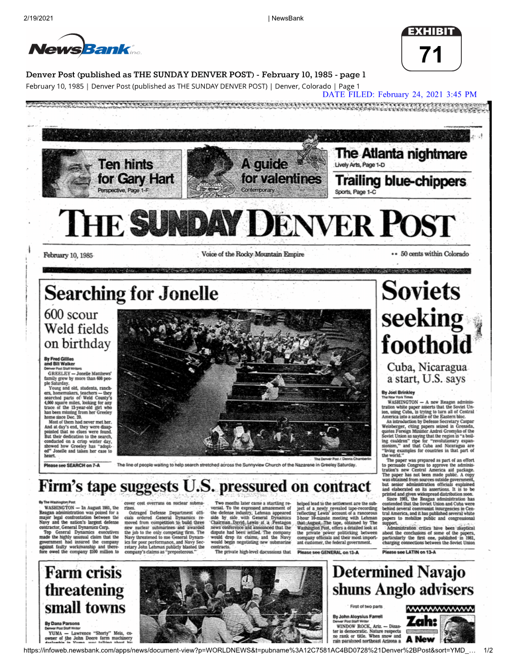 Published As the SUNDAY DENVER POST