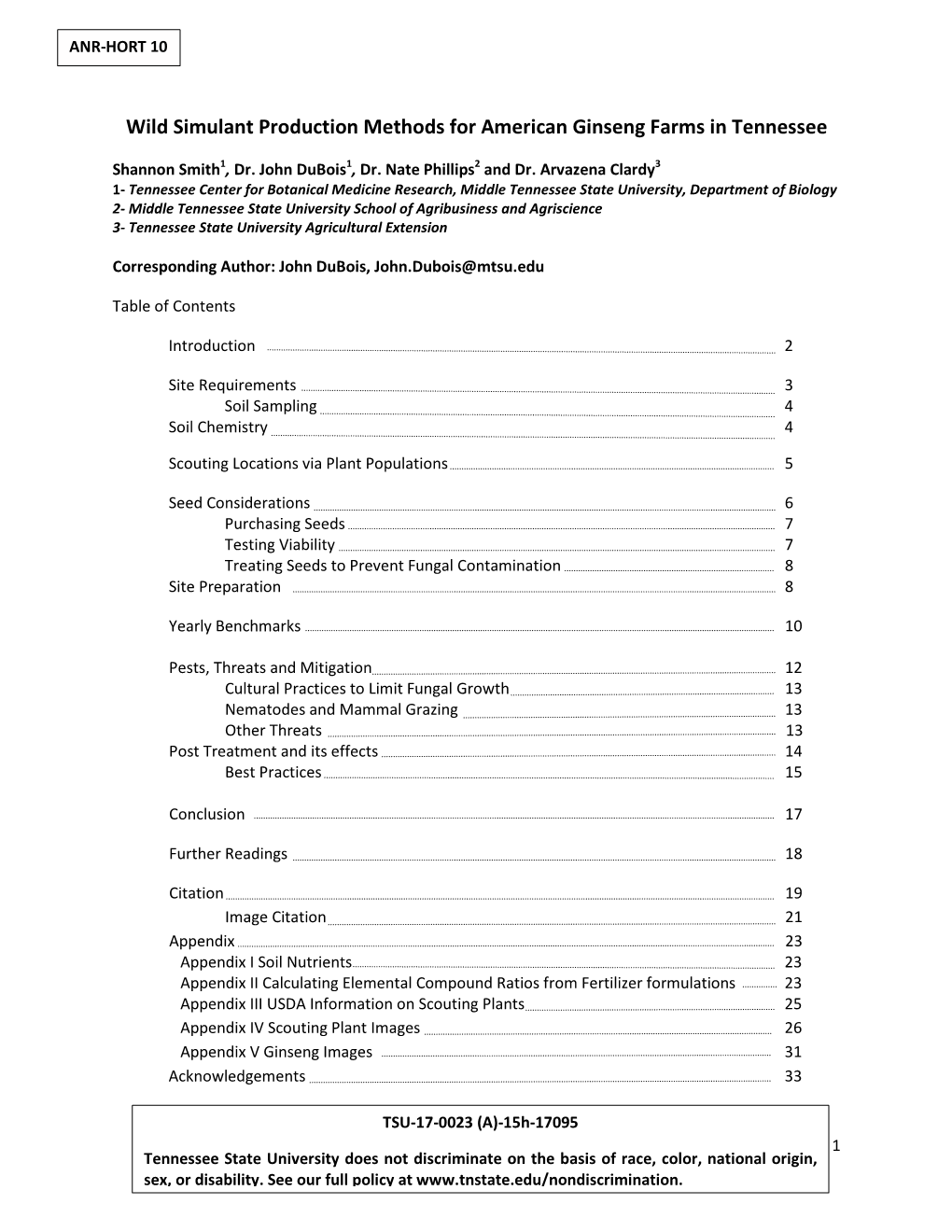 Wild Simulant Production Methods for American Ginseng Farms in Tennessee