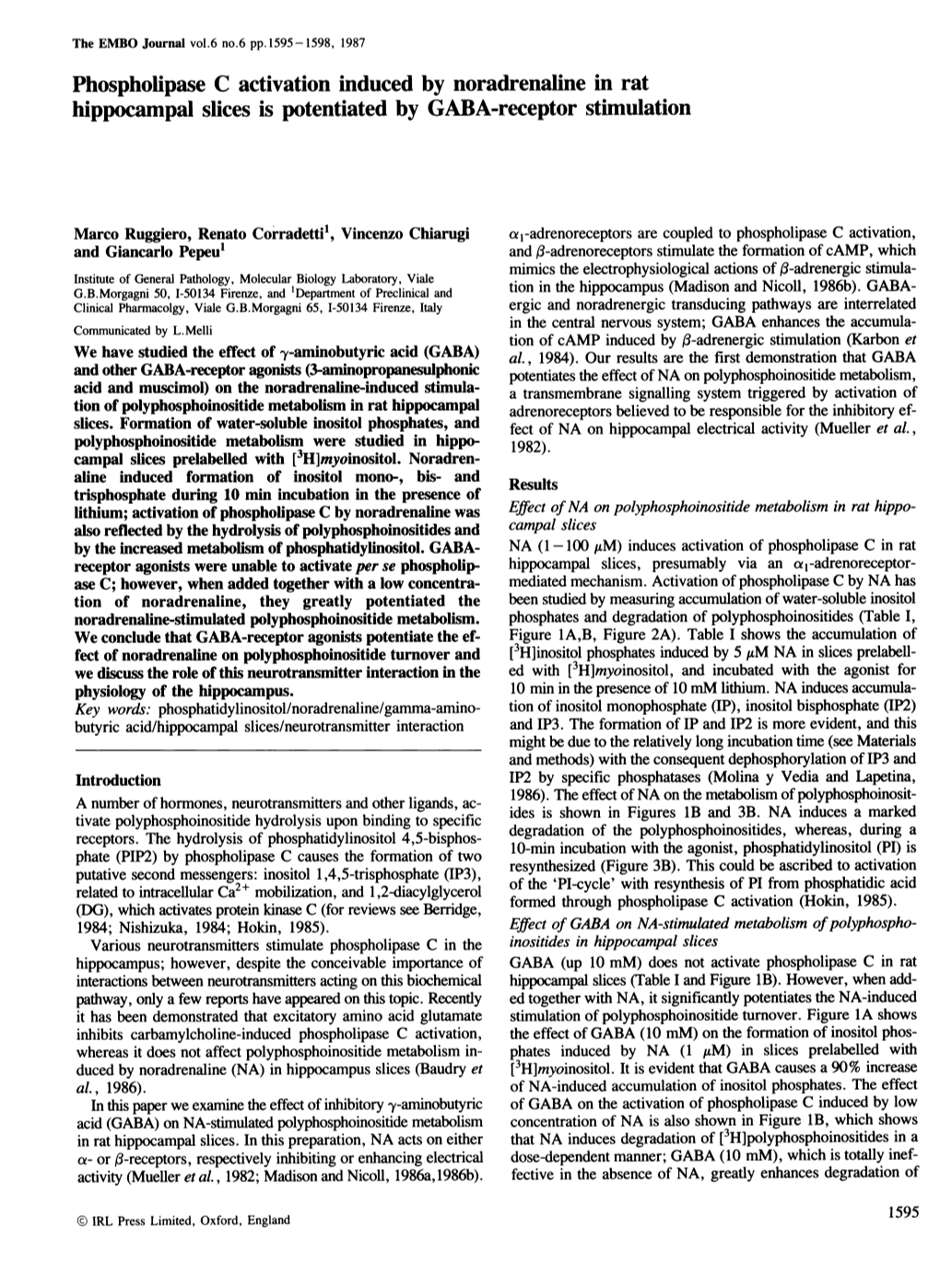 Phospholipase C Activation Inducedby Noradrenaline In