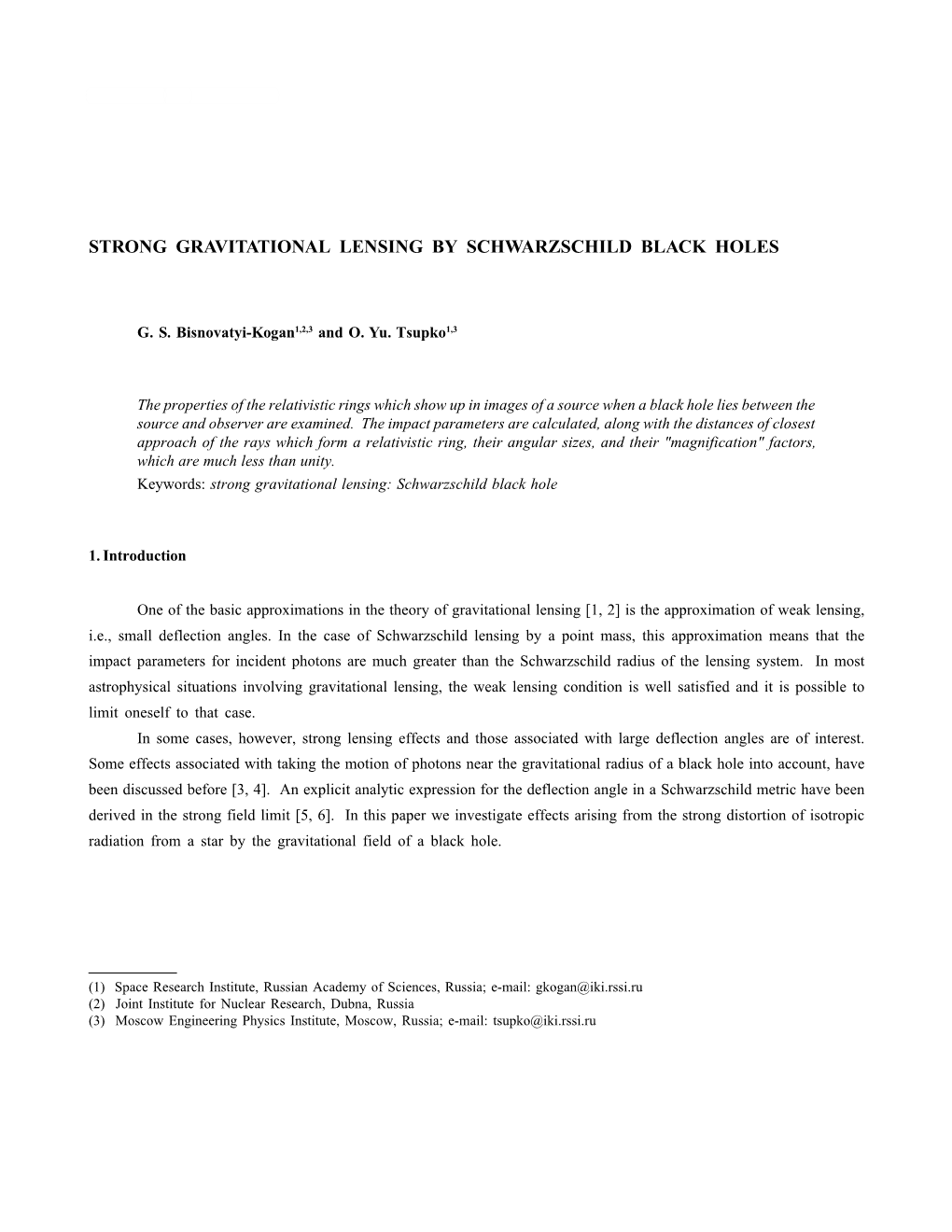 Strong Gravitational Lensing by Schwarzschild Black Holes