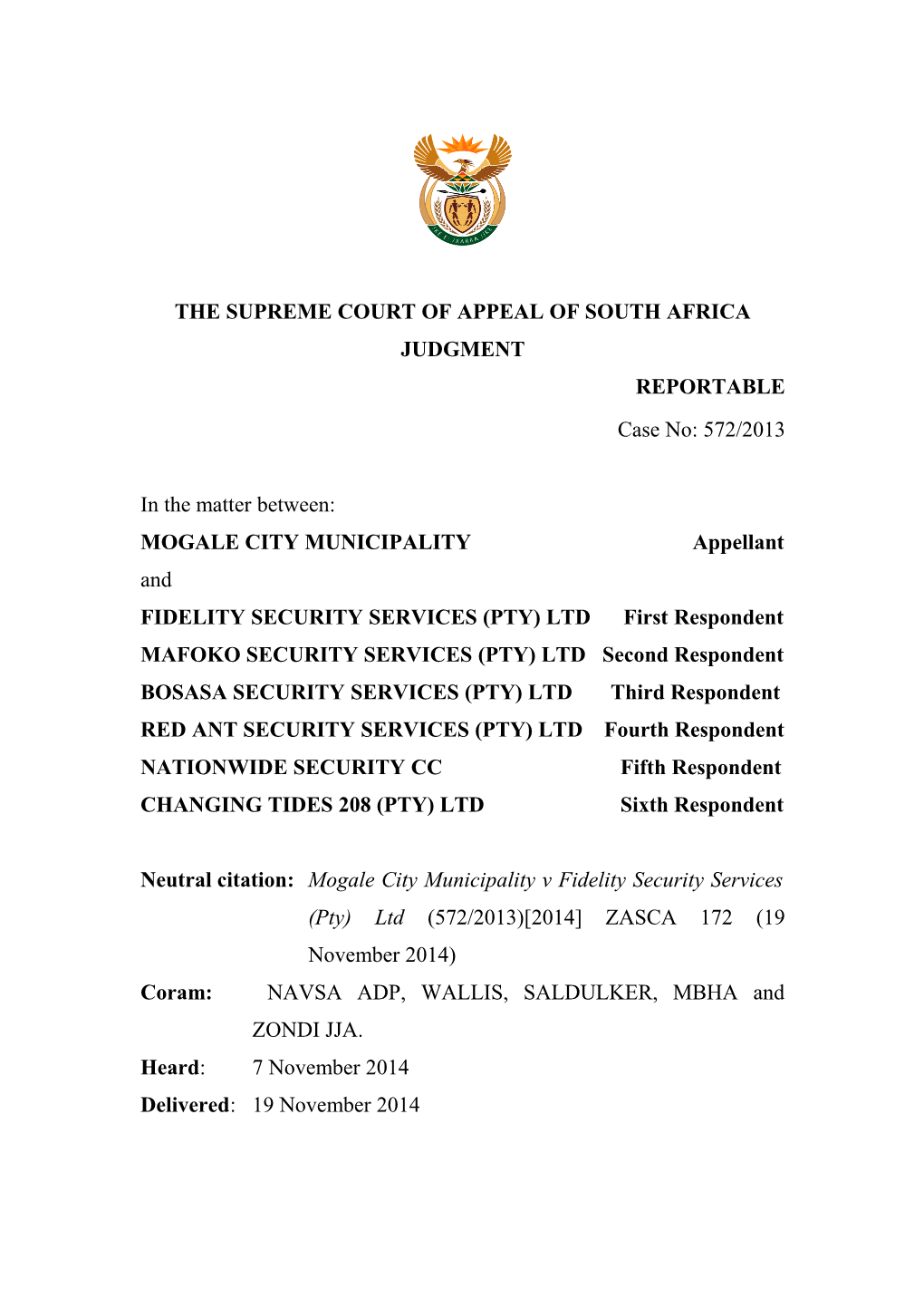 The Supreme Court of Appeal of South Africa s25