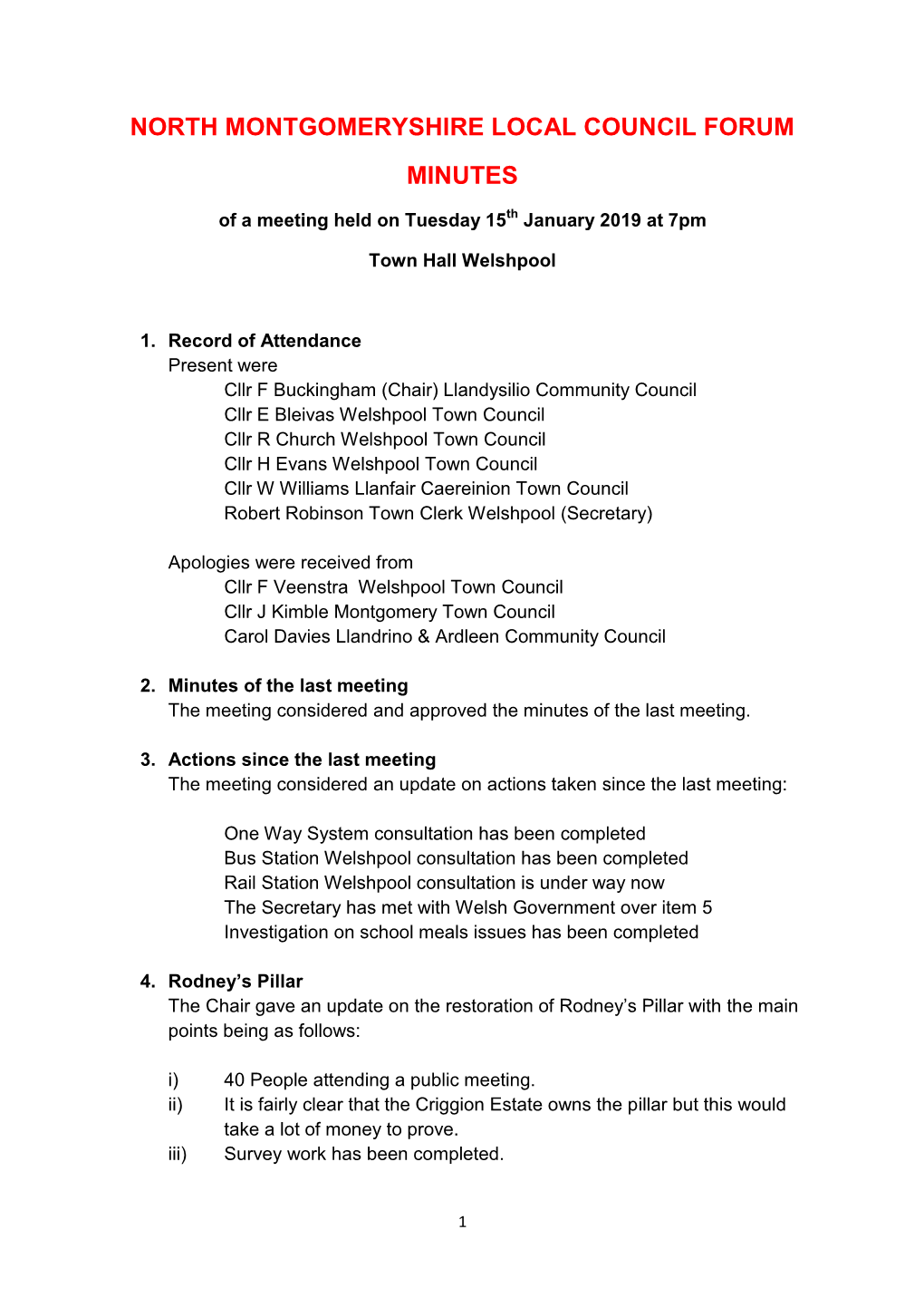 North Montgomeryshire Local Council Forum Minutes
