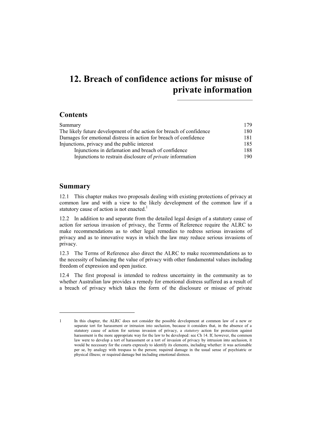 12. Breach of Confidence Actions for Misuse of Private Information