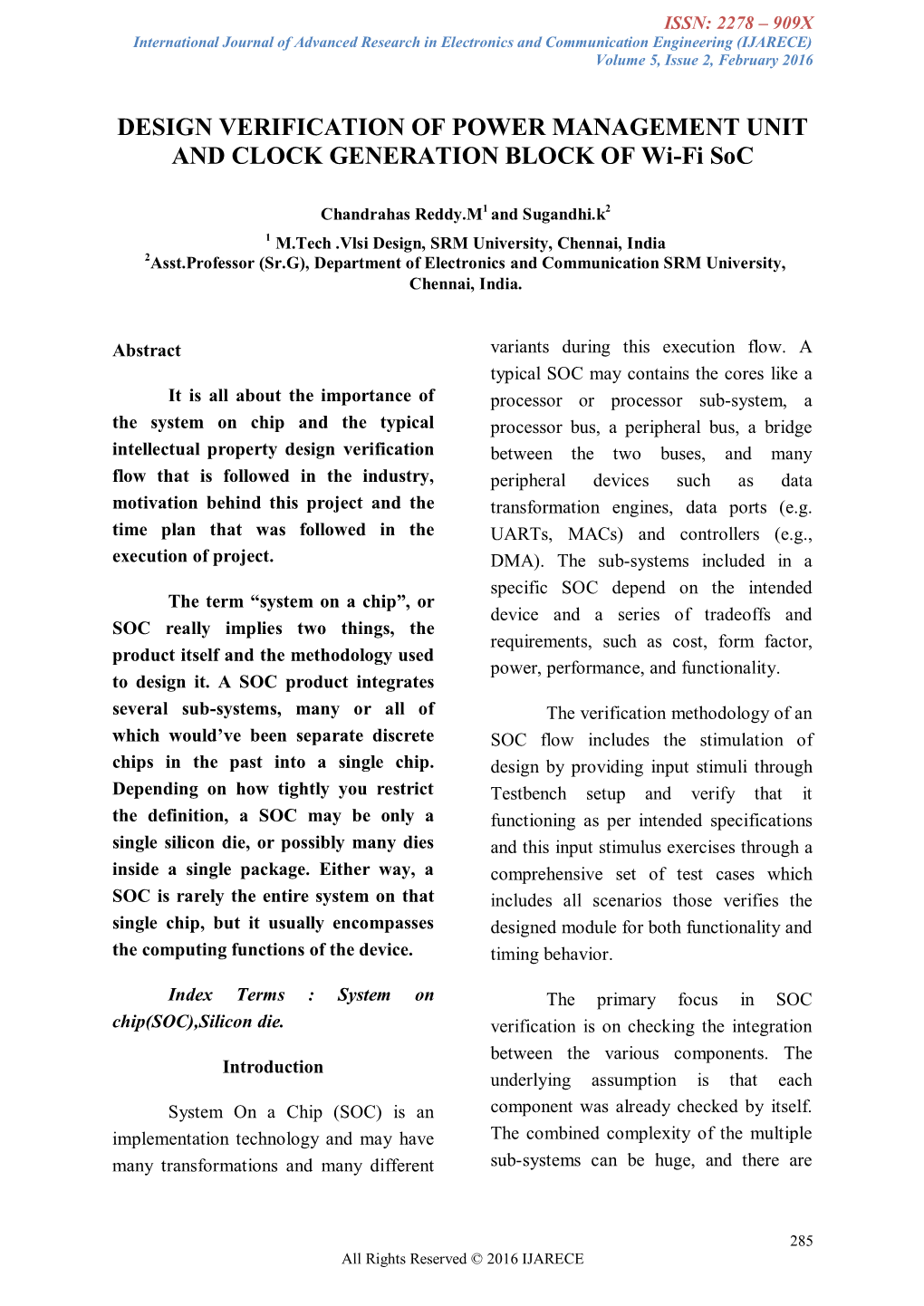 DESIGN VERIFICATION of POWER MANAGEMENT UNIT and CLOCK GENERATION BLOCK of Wi-Fi Soc