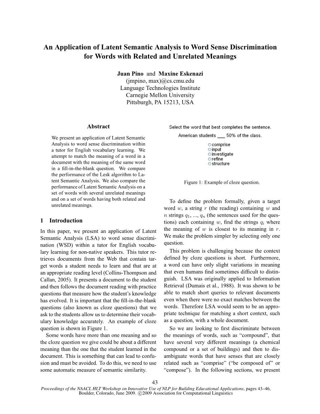 An Application of Latent Semantic Analysis to Word Sense Discrimination for Words with Related and Unrelated Meanings