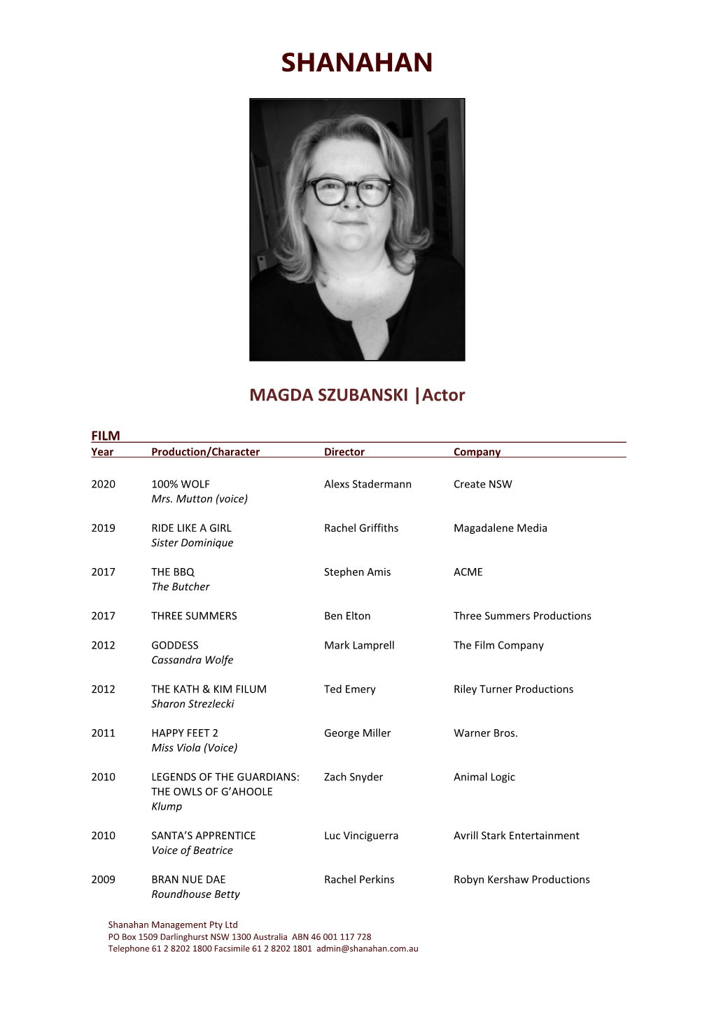 Magda Szubanski CV