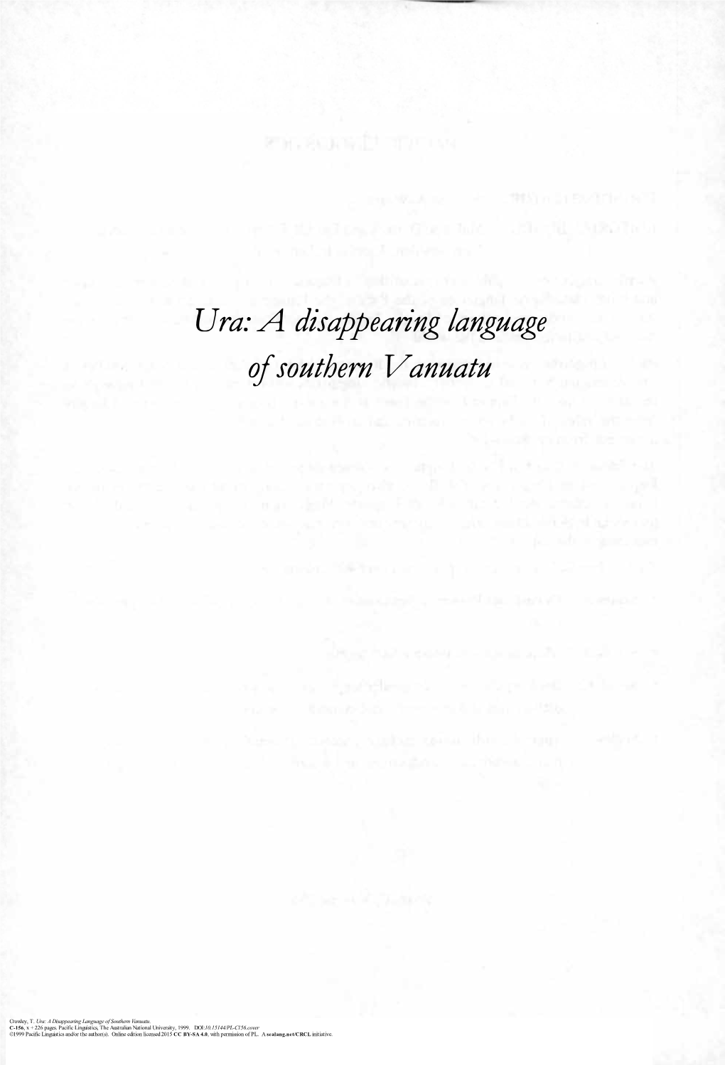 Ura: a Disappearing Language of Southern Vanuatu