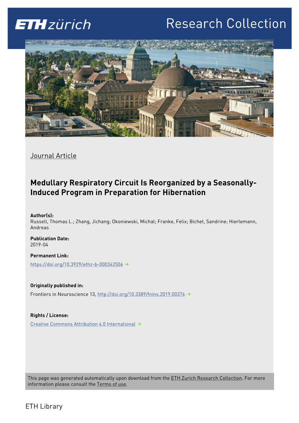 Medullary Respiratory Circuit Is Reorganized by a Seasonally- Induced Program in Preparation for Hibernation