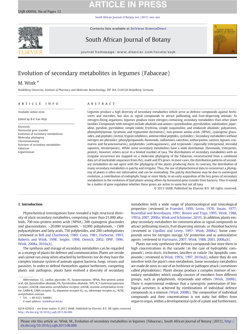 Evolution of Secondary Metabolites in Legumes (Fabaceae)