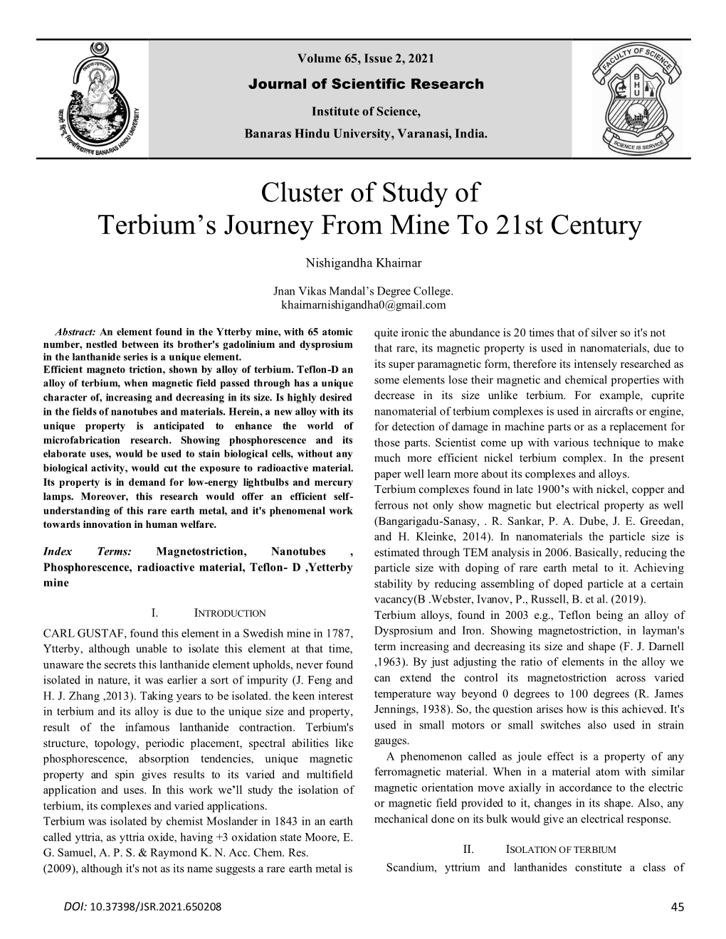 Cluster of Study of Terbium's Journey from Mine to 21St Century