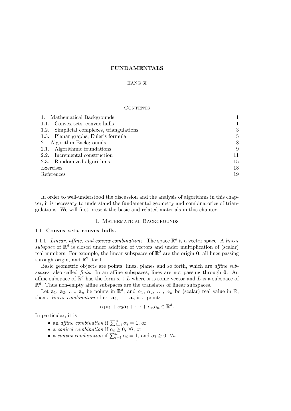 FUNDAMENTALS Contents 1. Mathematical Backgrounds 1 1.1