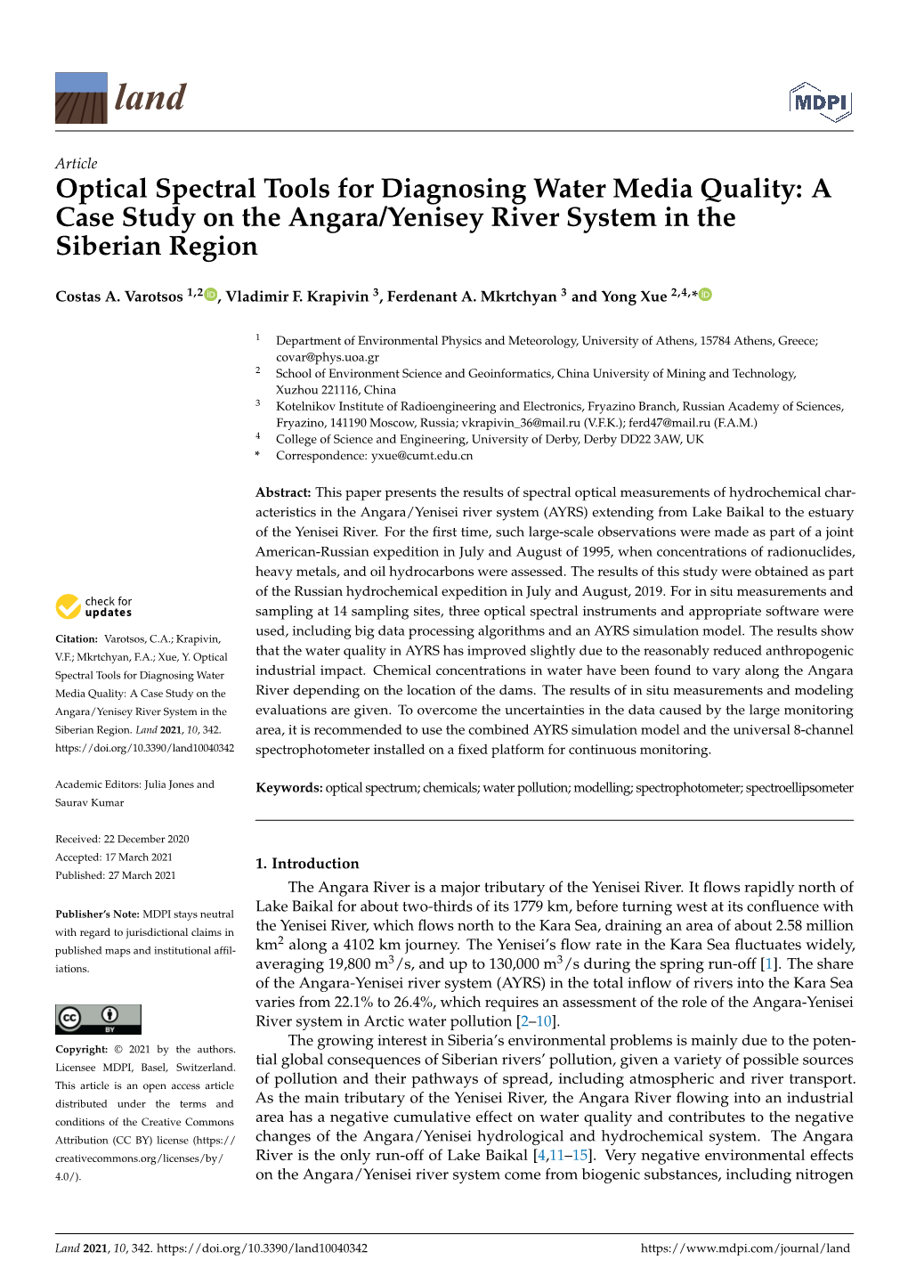 A Case Study on the Angara/Yenisey River System in the Siberian Region