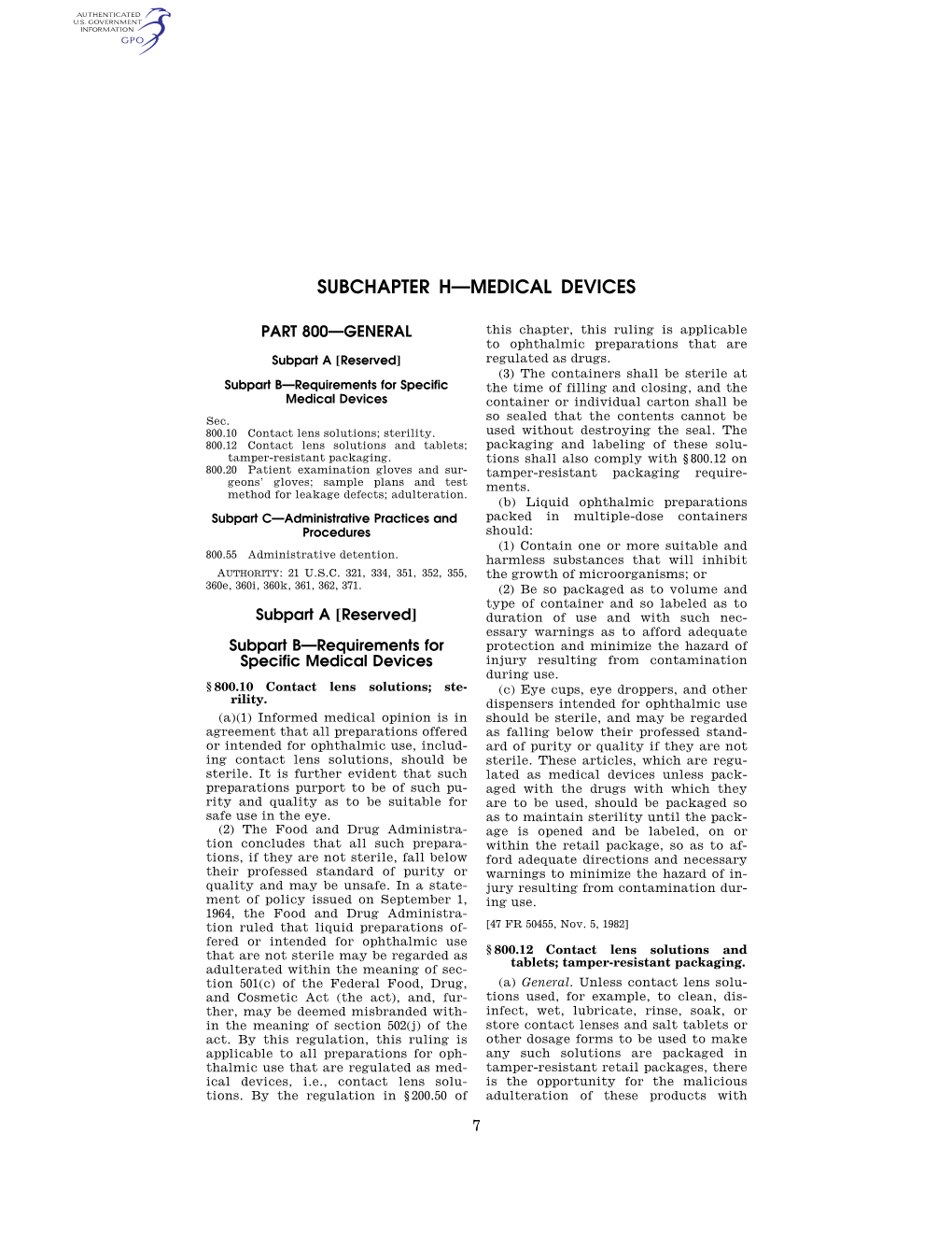 Subchapter H—Medical Devices