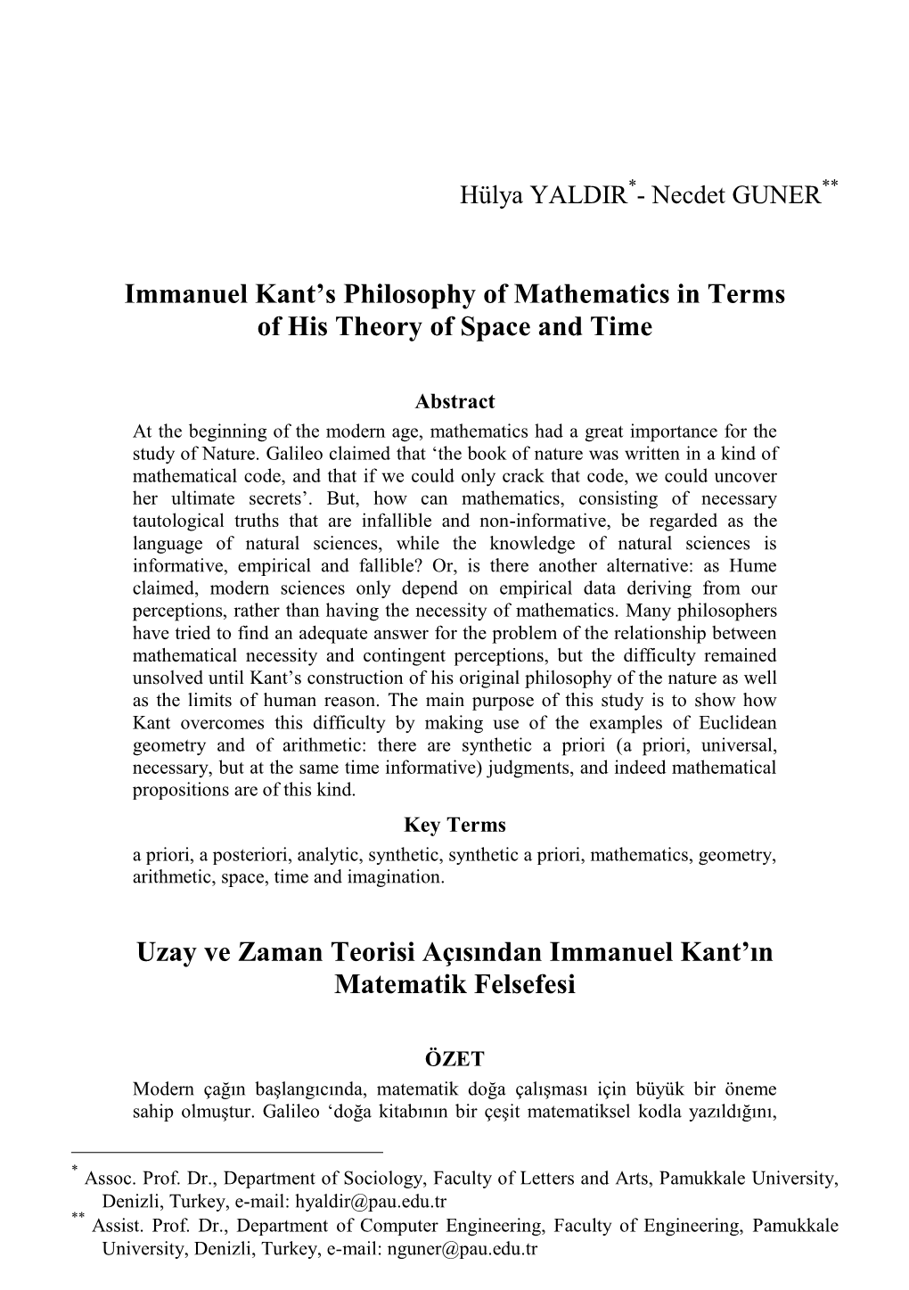 Immanuel Kant's Philosophy of Mathematics in Terms of His Theory