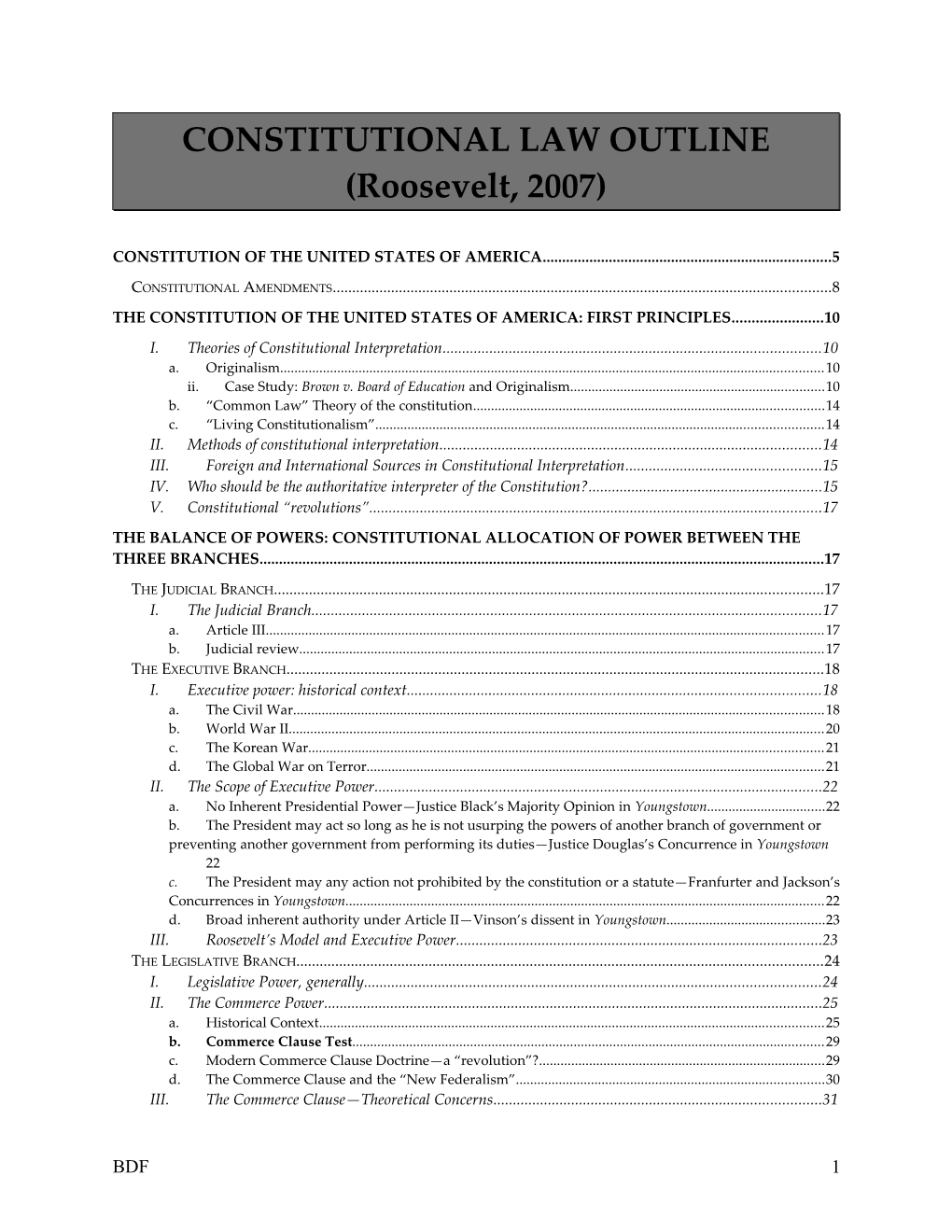 CONSTITUTIONAL LAW OUTLINE (Roosevelt, 2007)