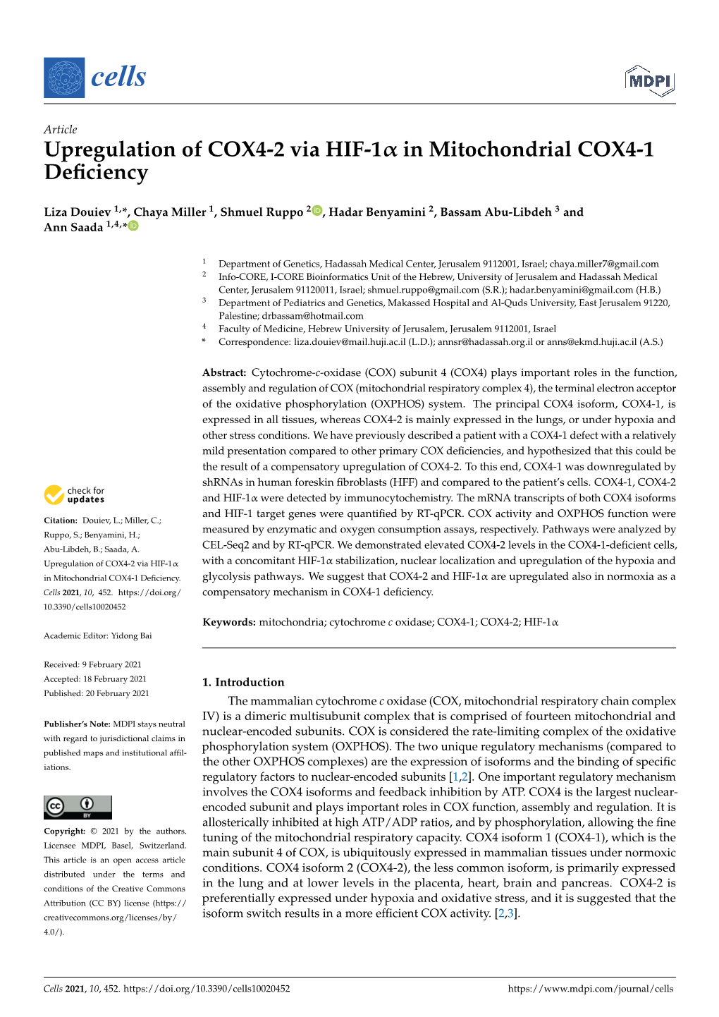 Upregulation of COX4-2 Via HIF-1 in Mitochondrial COX4-1 Deficiency