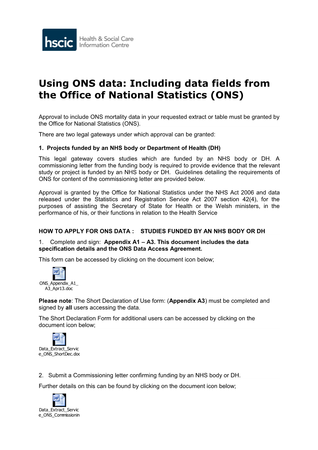 Using ONS Data: Including Data Fields from the Office of National Statistics (ONS)