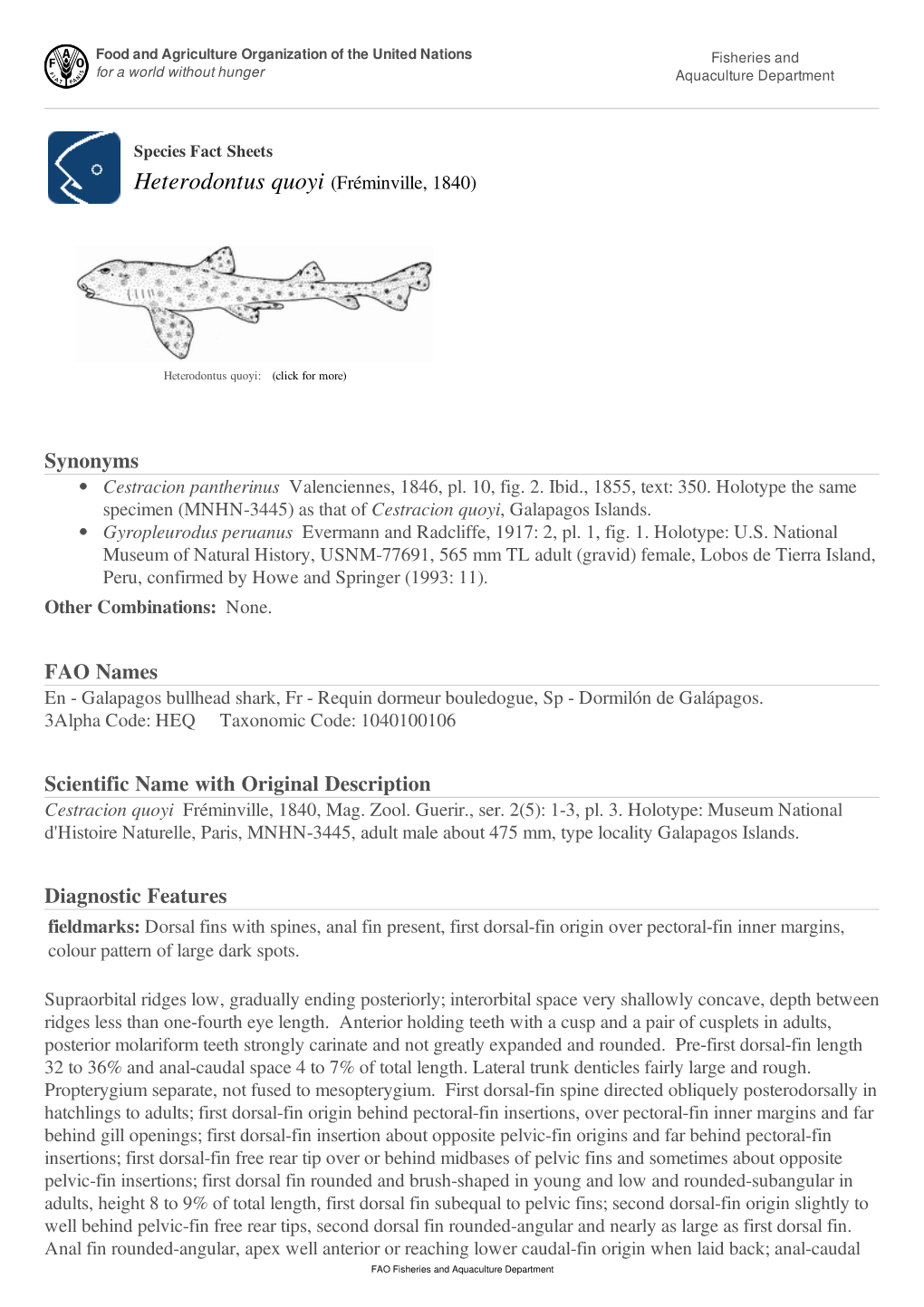 Species Fact Sheets Heterodontus Quoyi (Fréminville, 1840)